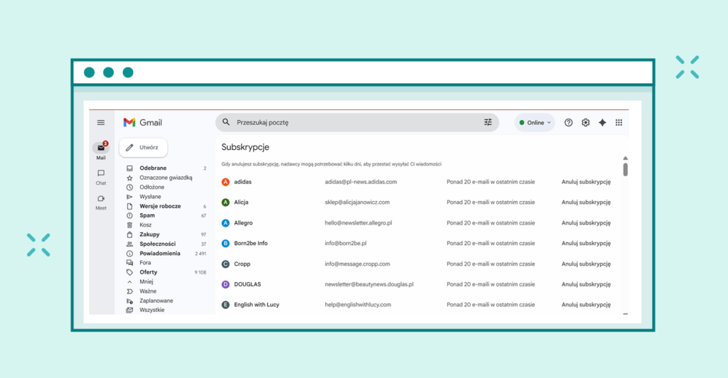 Funkcja „Zarządzaj subskrypcjami” w Gmailu