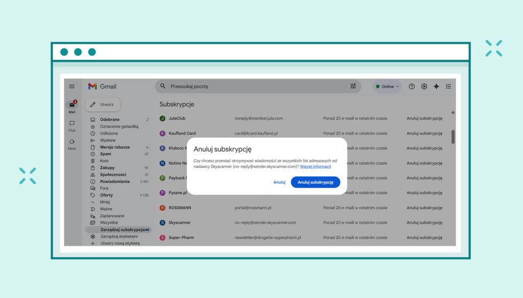 Anuluj subskrypcję w Gmailu